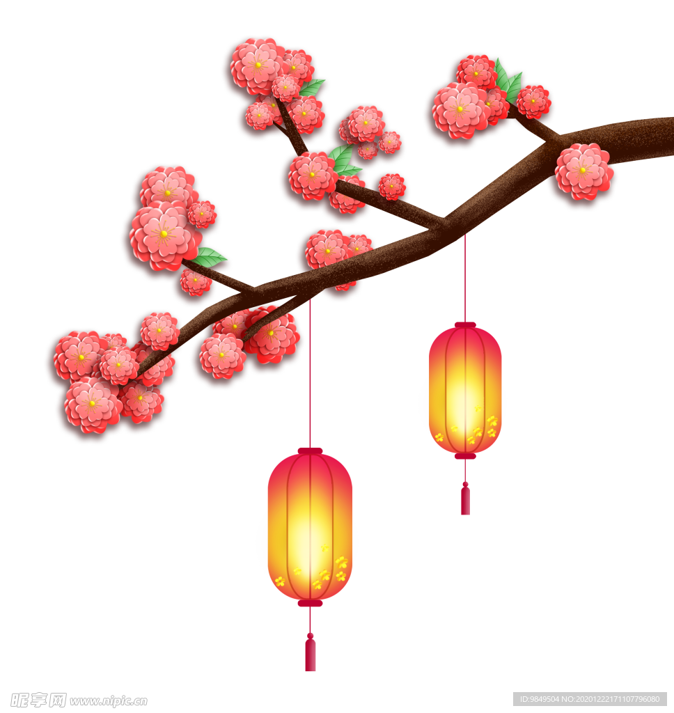 中国风灯笼梅花元素PNG