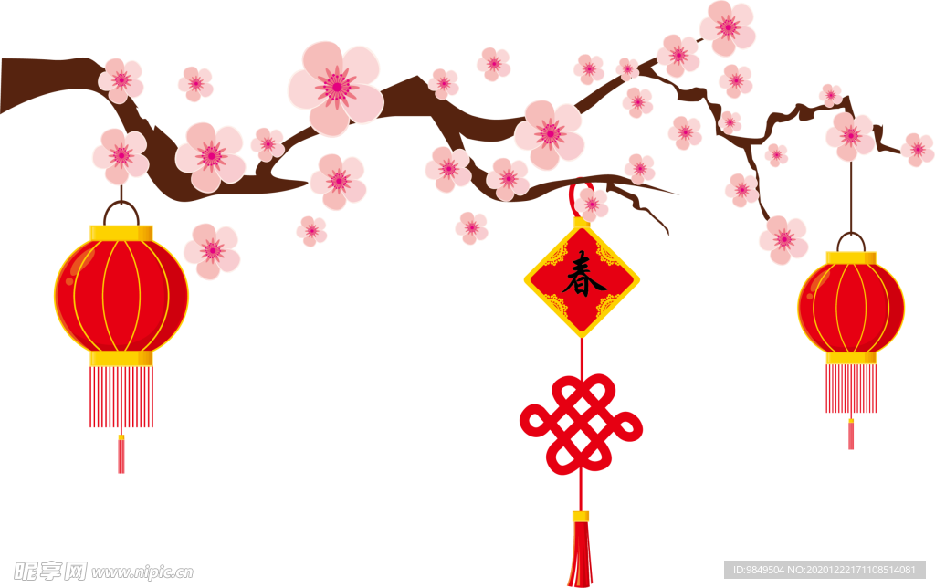 中国风灯笼梅花元素PNG