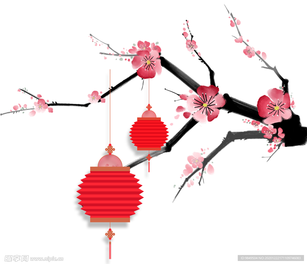 中国风灯笼梅花元素PNG