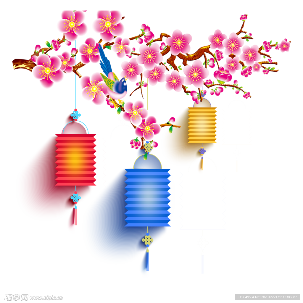 中国风灯笼梅花元素PNG