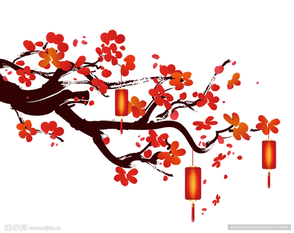 中国风灯笼梅花元素PNG