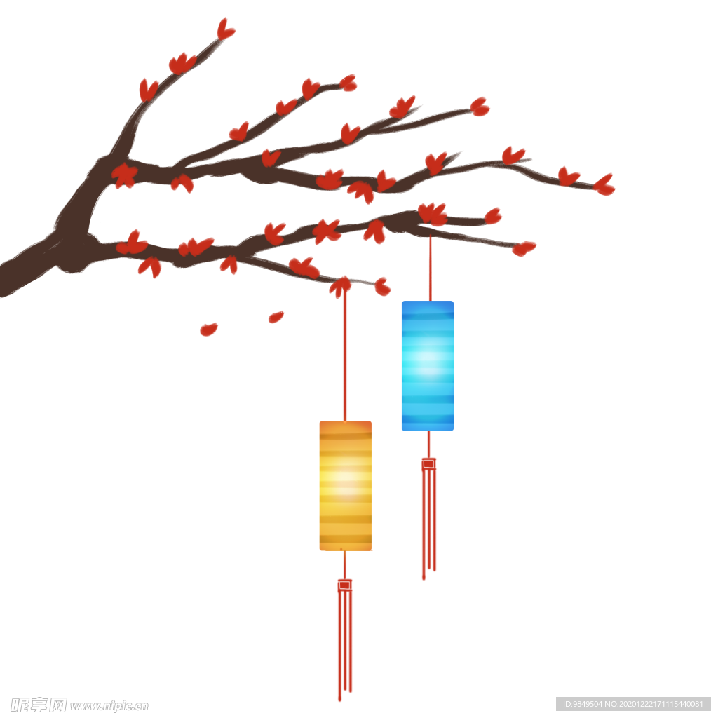 中国风灯笼梅花元素PNG