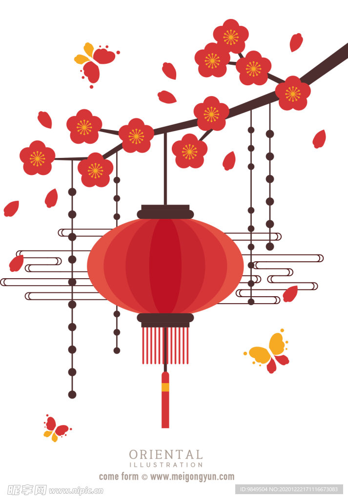 中国风灯笼梅花元素PNG