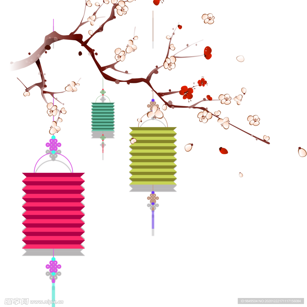 中国风灯笼梅花元素PNG