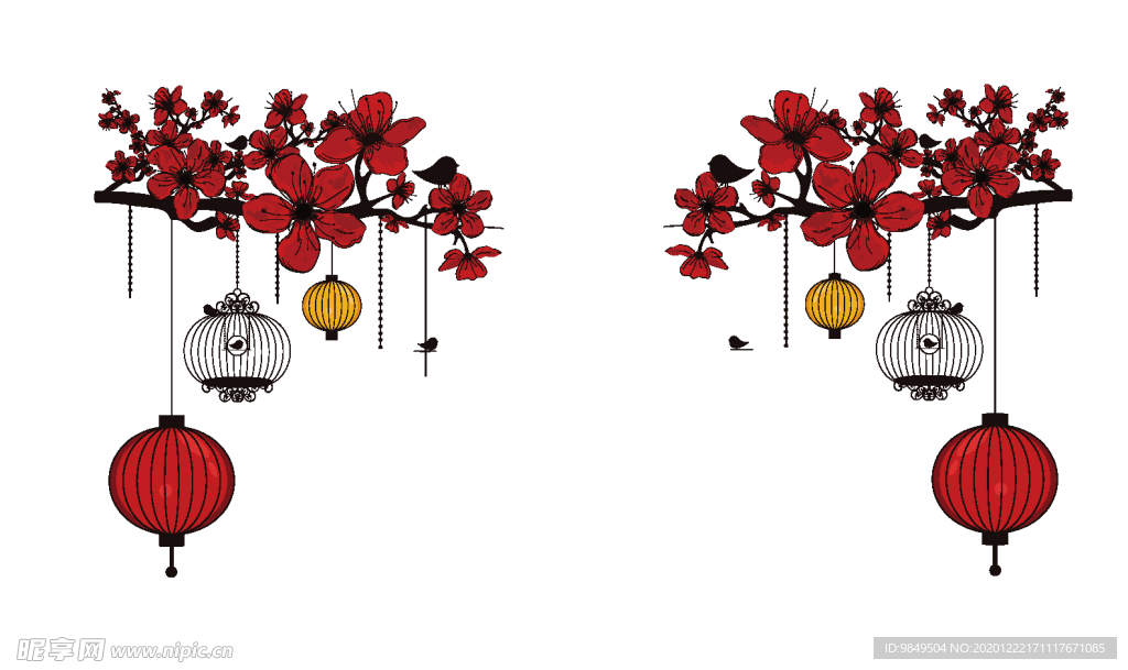 中国风灯笼梅花元素PNG