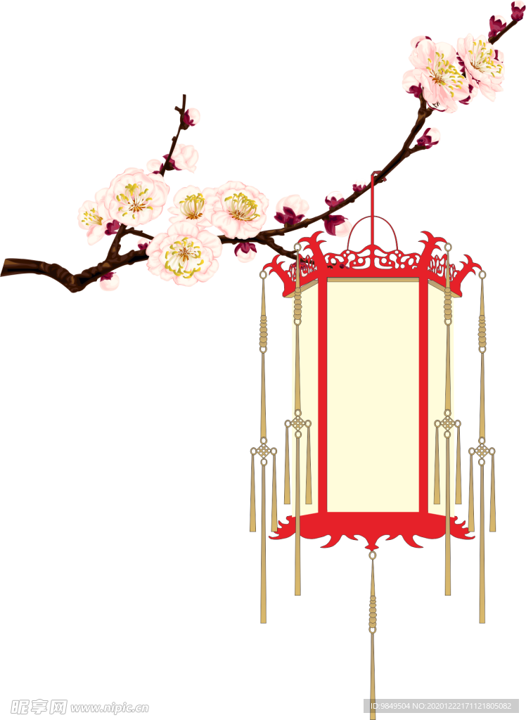 中国风灯笼梅花元素PNG