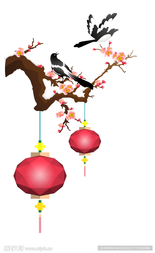 中国风灯笼梅花元素PNG