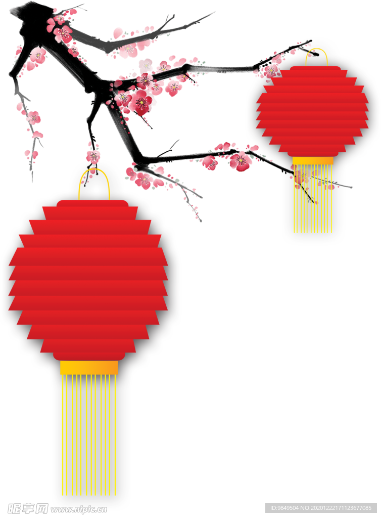 中国风灯笼梅花元素PNG