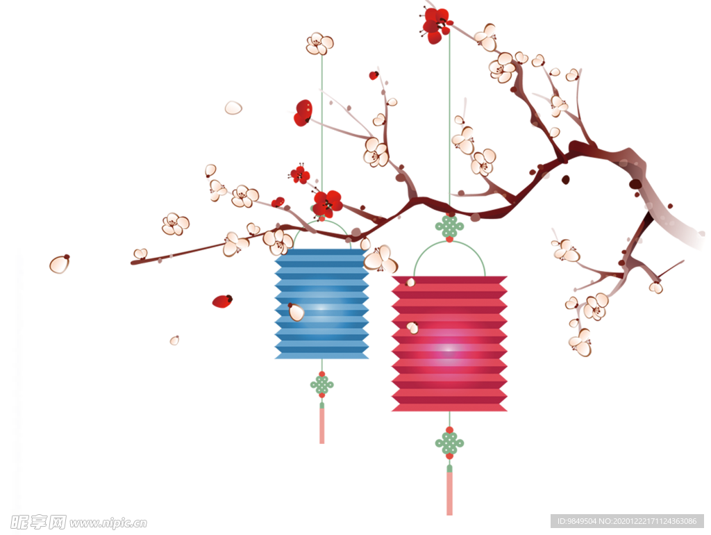 中国风灯笼梅花元素PNG