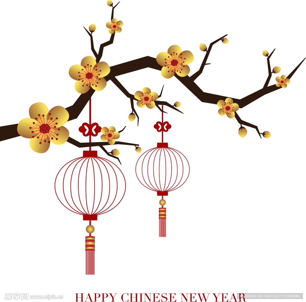 中国风灯笼梅花元素PNG