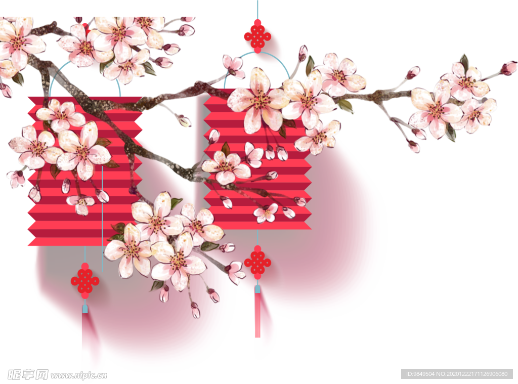 中国风灯笼梅花元素PNG