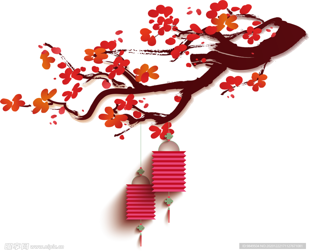中国风灯笼梅花元素PNG