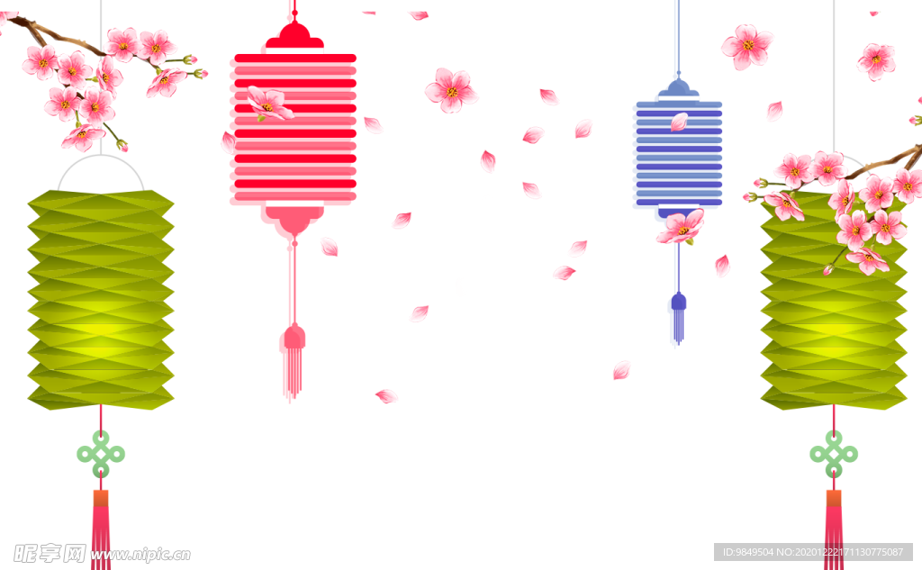 中国风灯笼梅花元素PNG