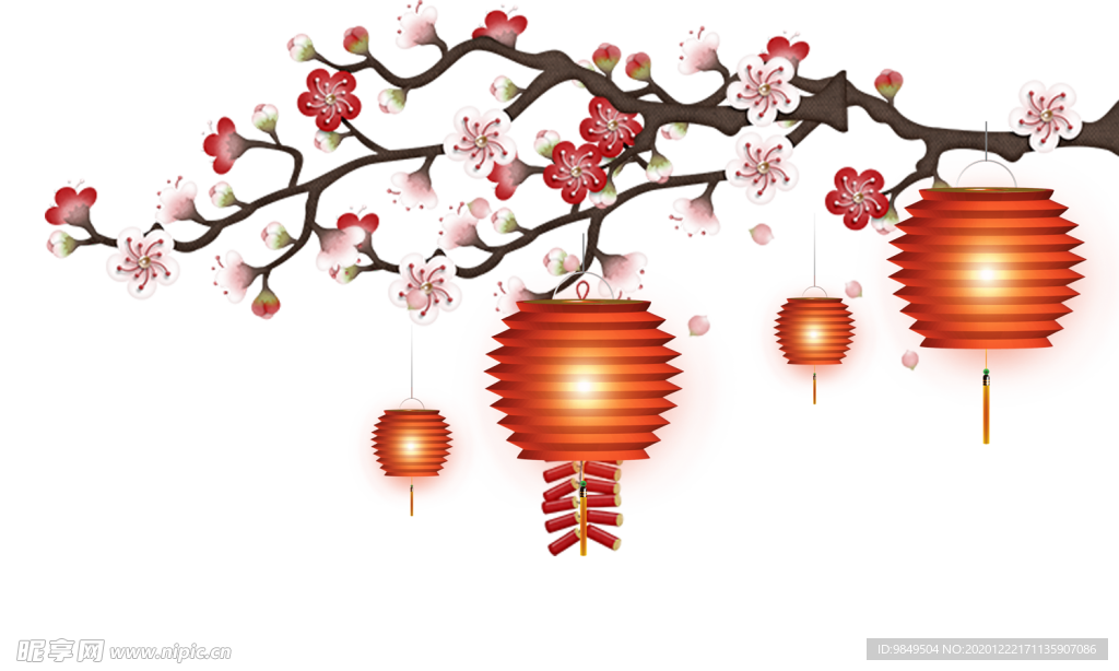 中国风灯笼梅花元素PNG