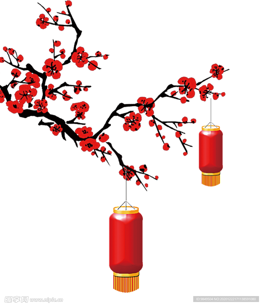 中国风灯笼梅花元素PNG