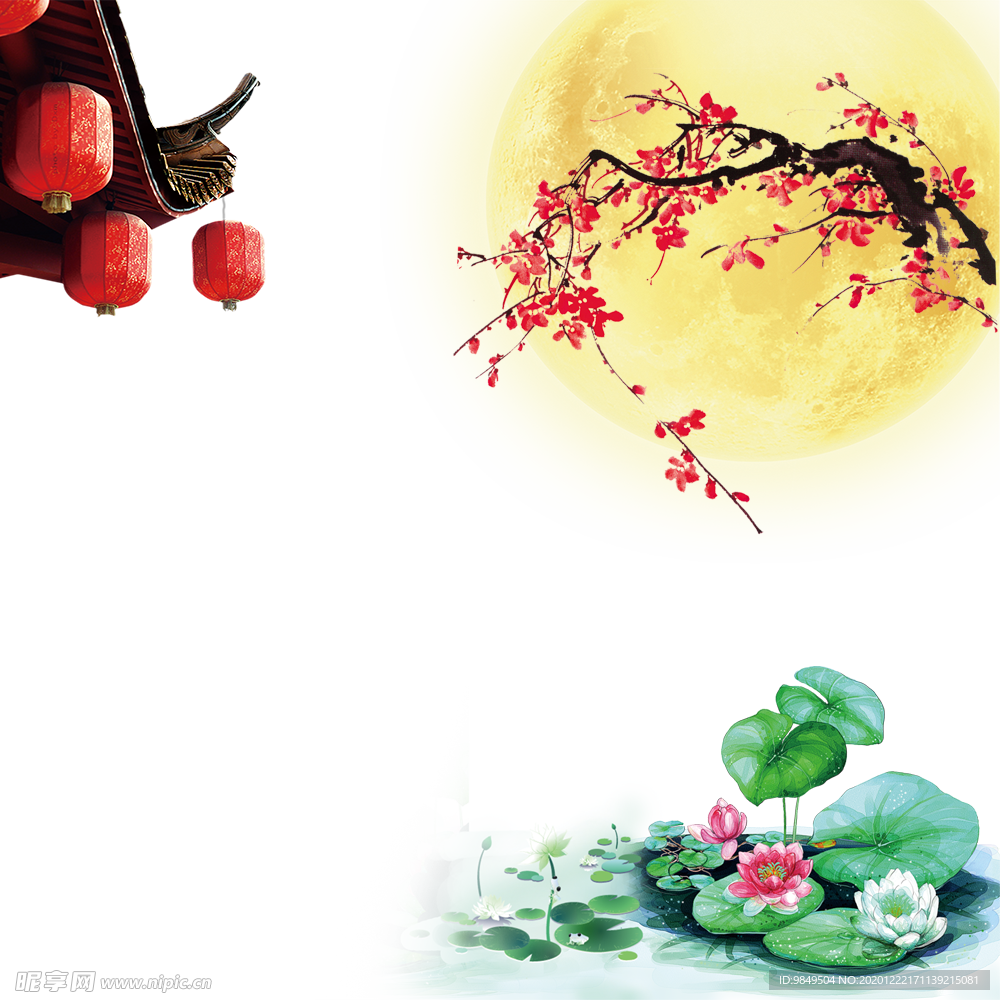 中国风灯笼梅花元素PNG