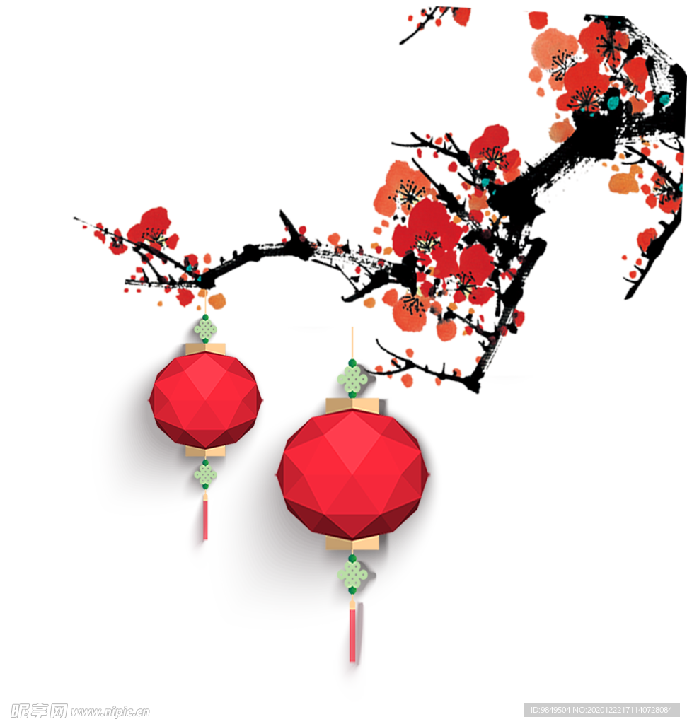 中国风灯笼梅花元素PNG