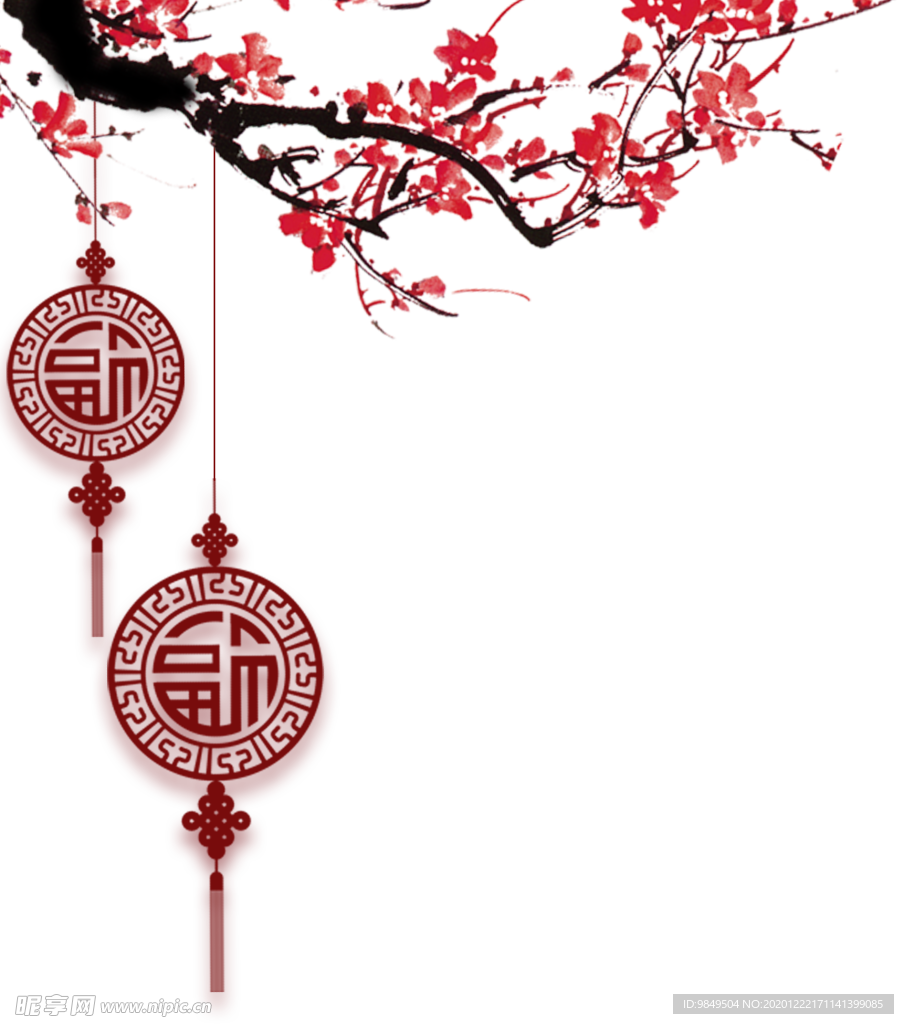 中国风灯笼梅花元素PNG