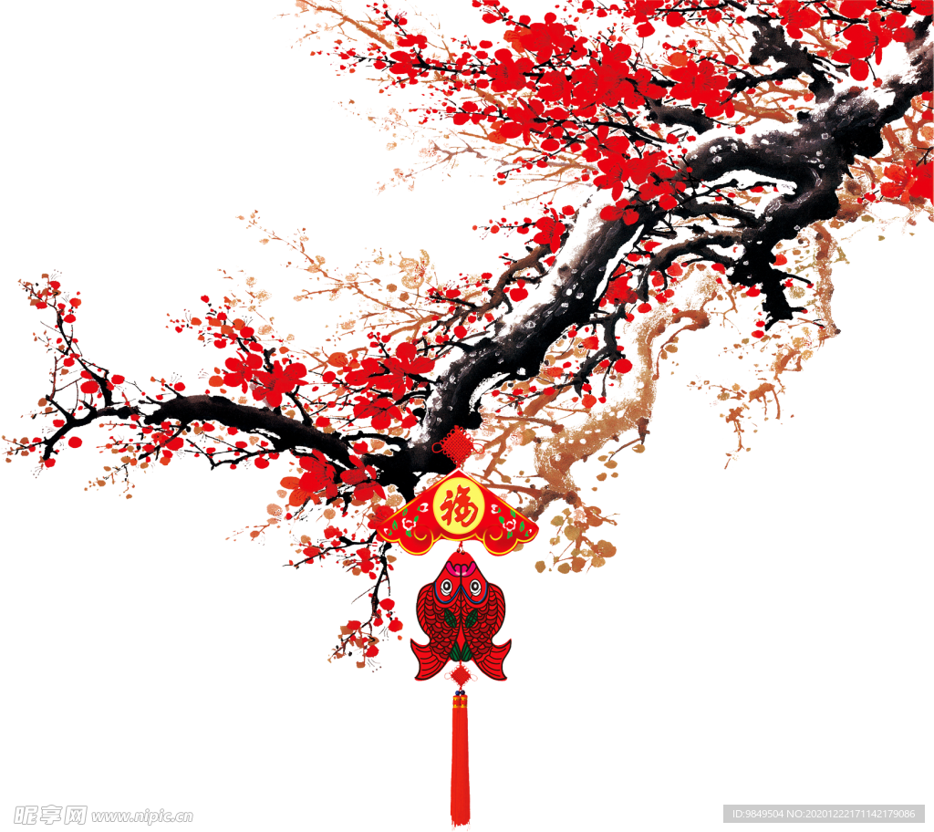 中国风灯笼梅花元素PNG