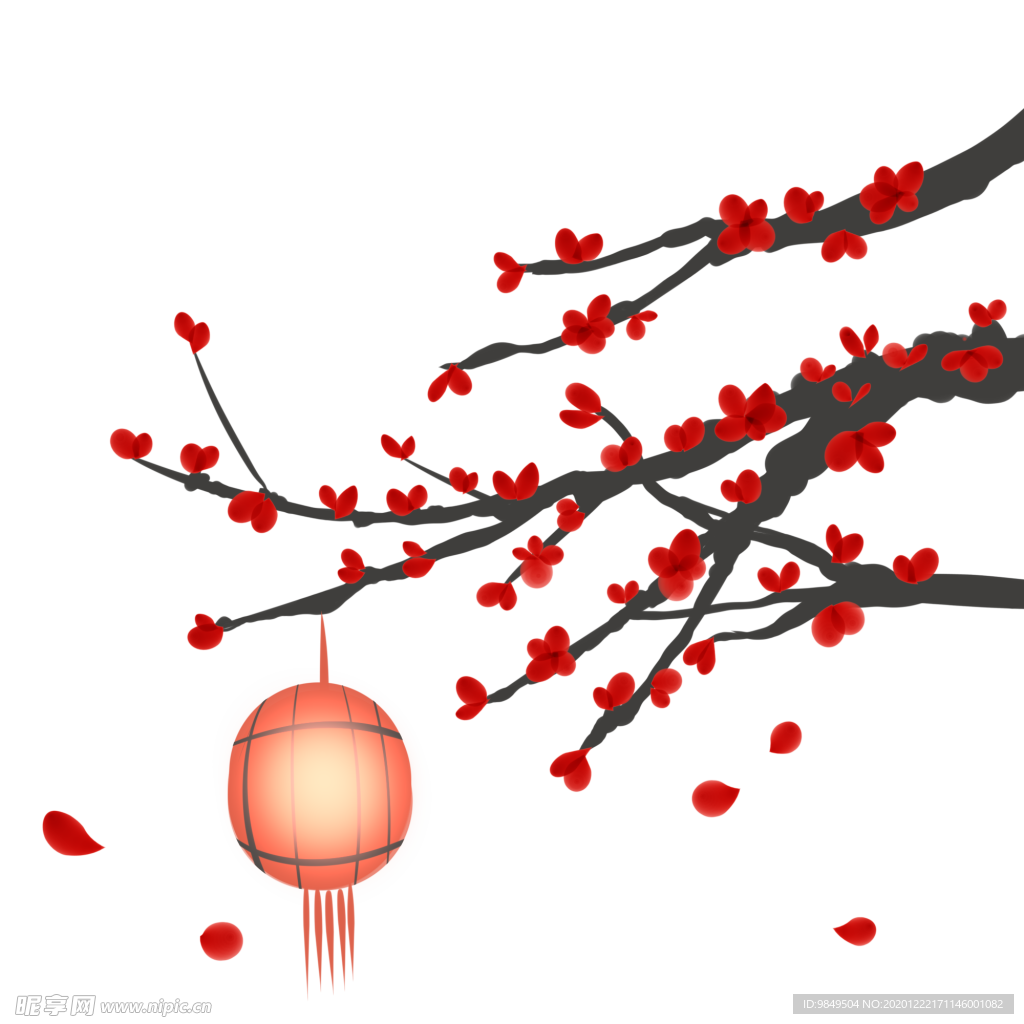 中国风灯笼梅花元素PNG