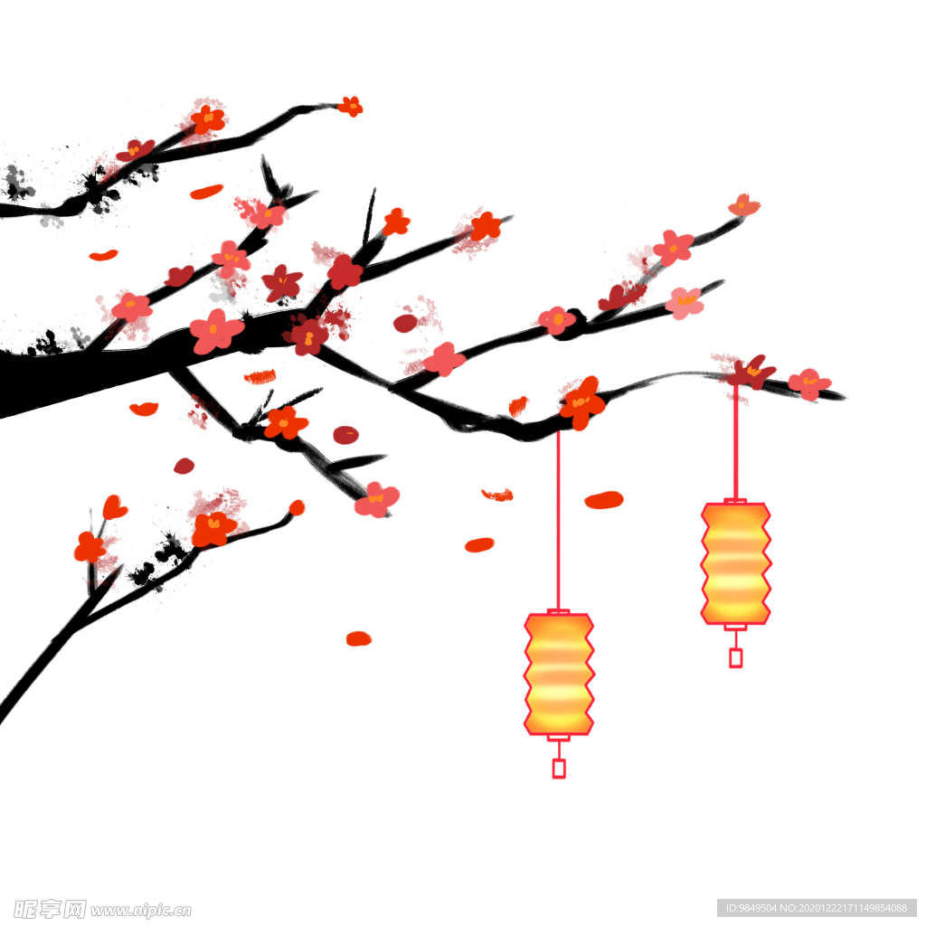 中国风灯笼梅花元素PNG