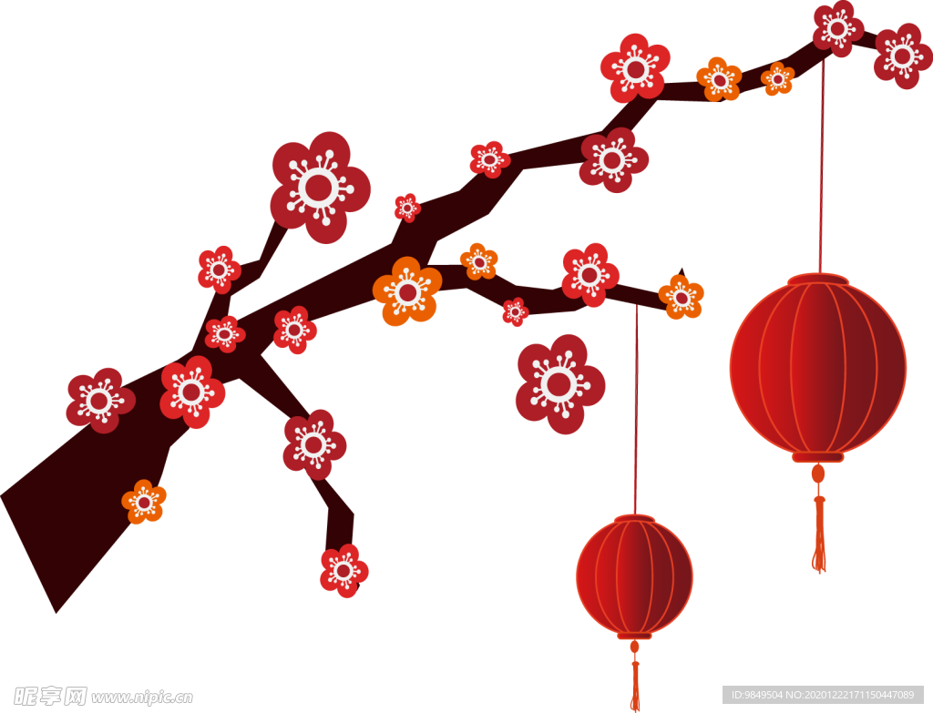 中国风灯笼梅花元素PNG