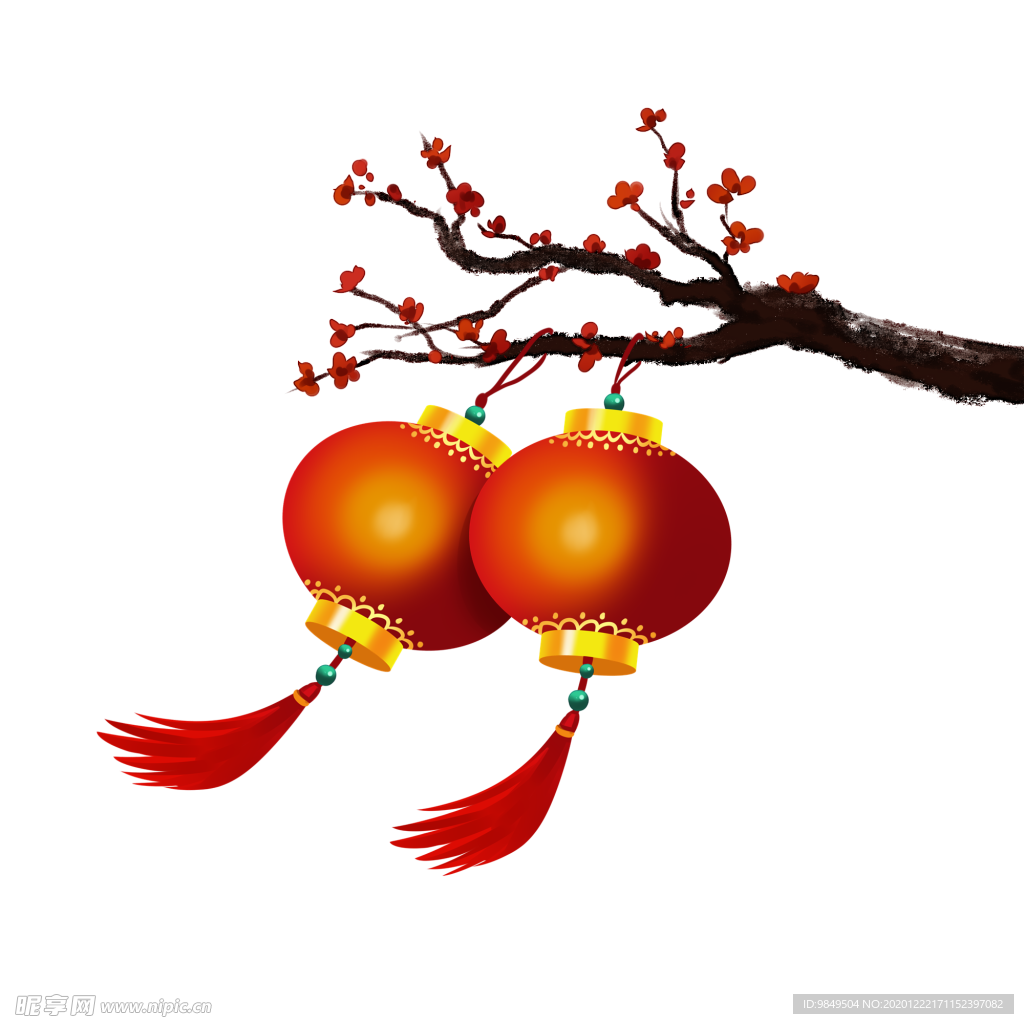 中国风灯笼梅花元素PNG