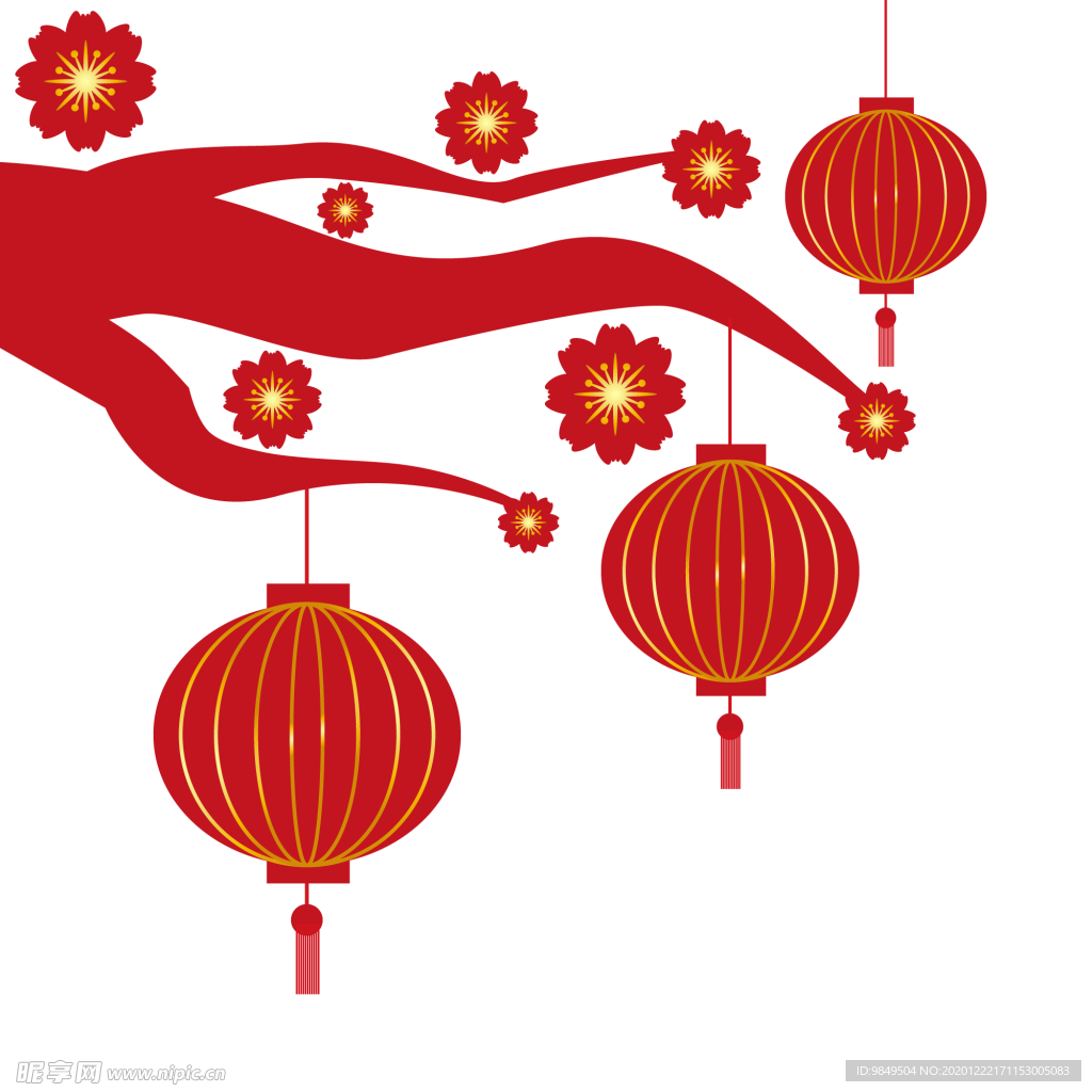 中国风灯笼梅花元素PNG