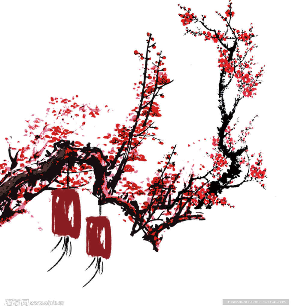 中国风灯笼梅花元素PNG