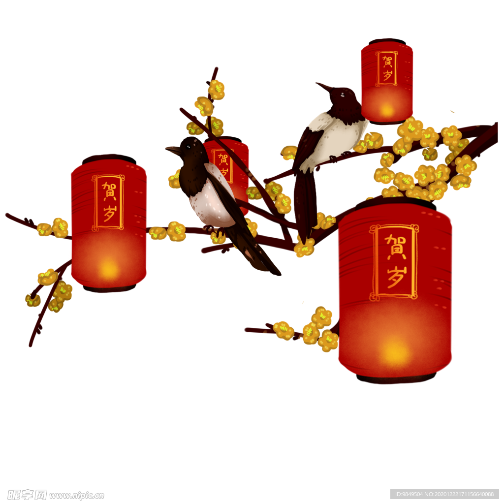 中国风灯笼梅花元素PNG