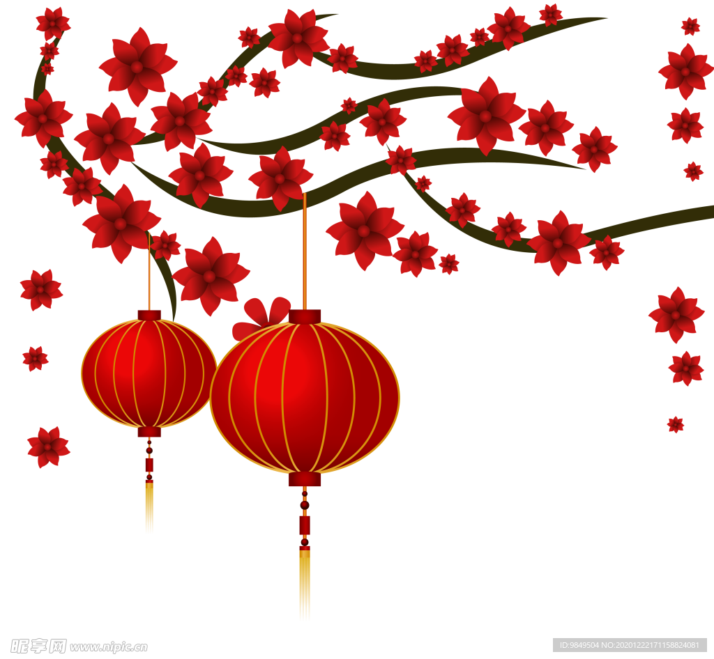 中国风灯笼梅花元素PNG