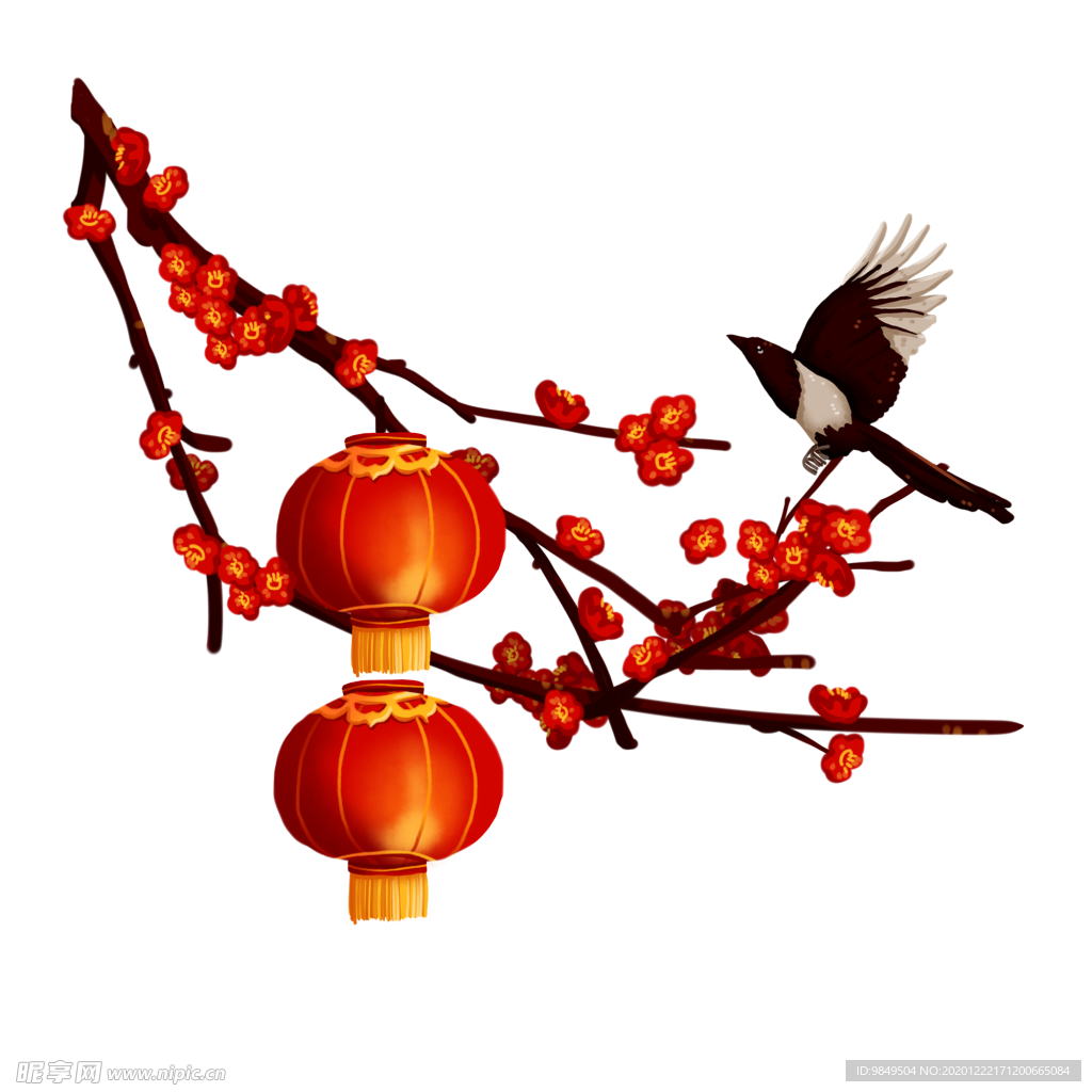 中国风灯笼梅花元素PNG