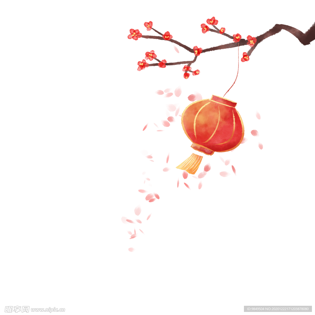 中国风灯笼梅花元素PNG