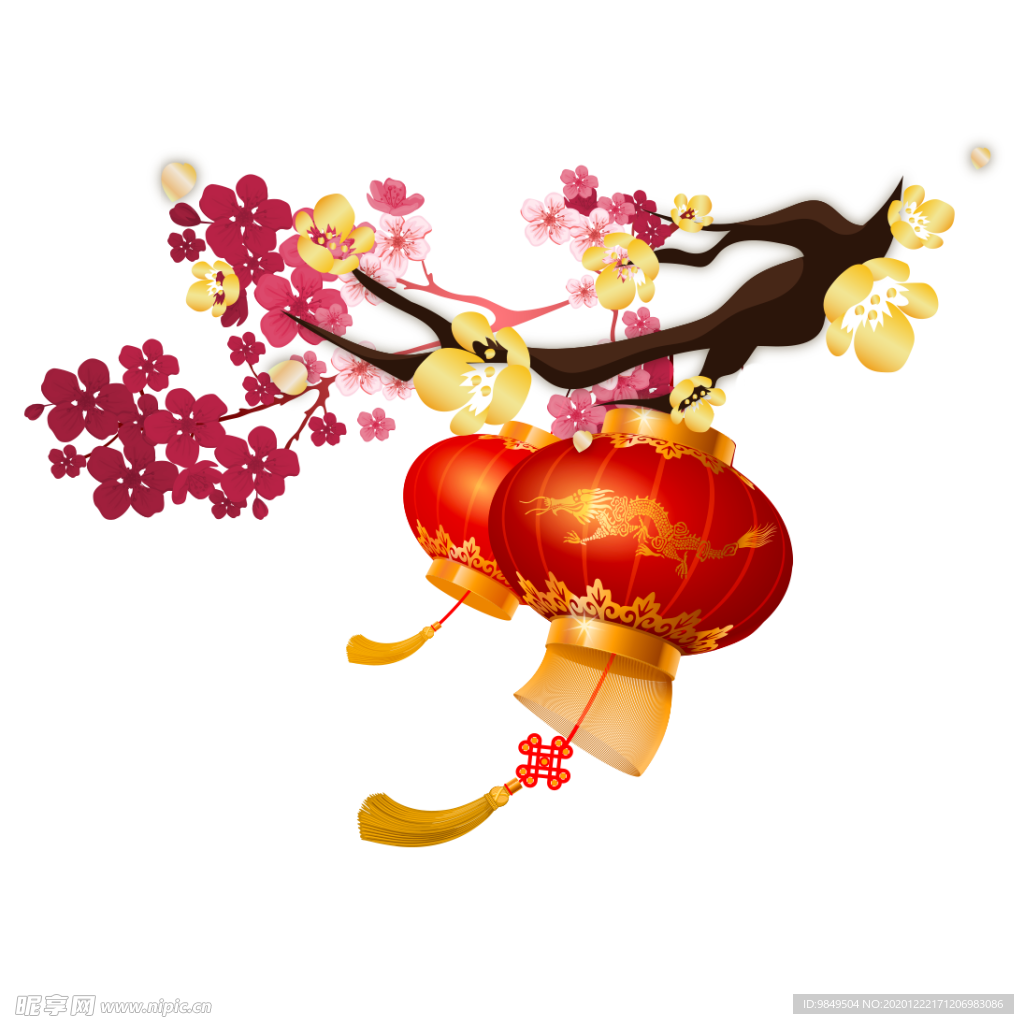 中国风灯笼梅花元素PNG