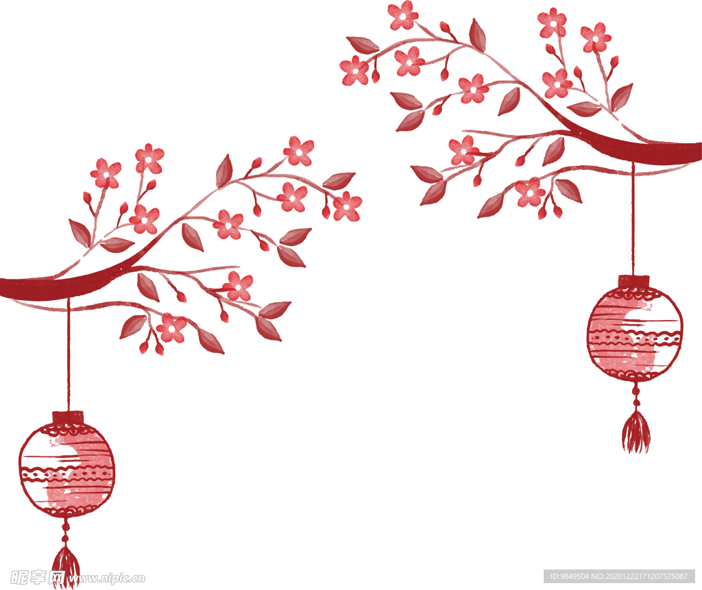 中国风灯笼梅花元素PNG