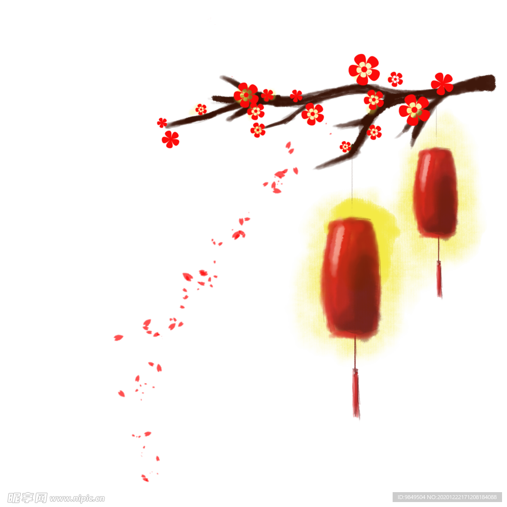 中国风灯笼梅花元素PNG