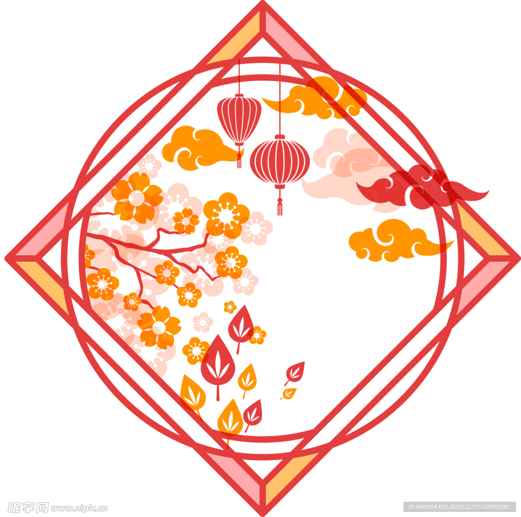 中国风灯笼梅花元素PNG