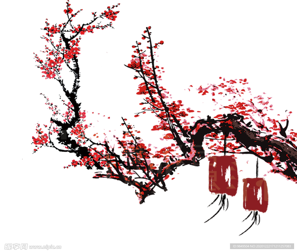 中国风灯笼梅花元素PNG