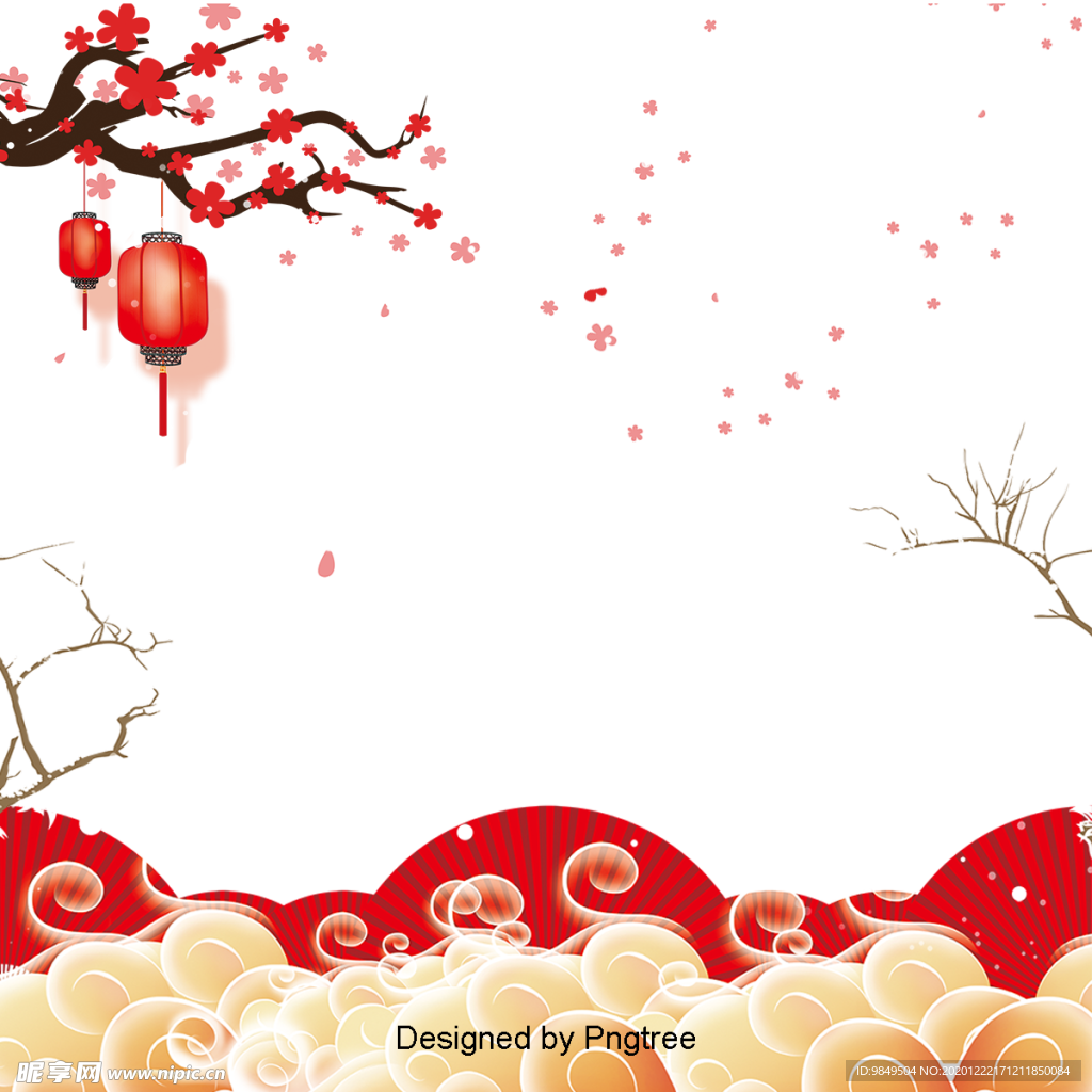 中国风灯笼梅花元素PNG