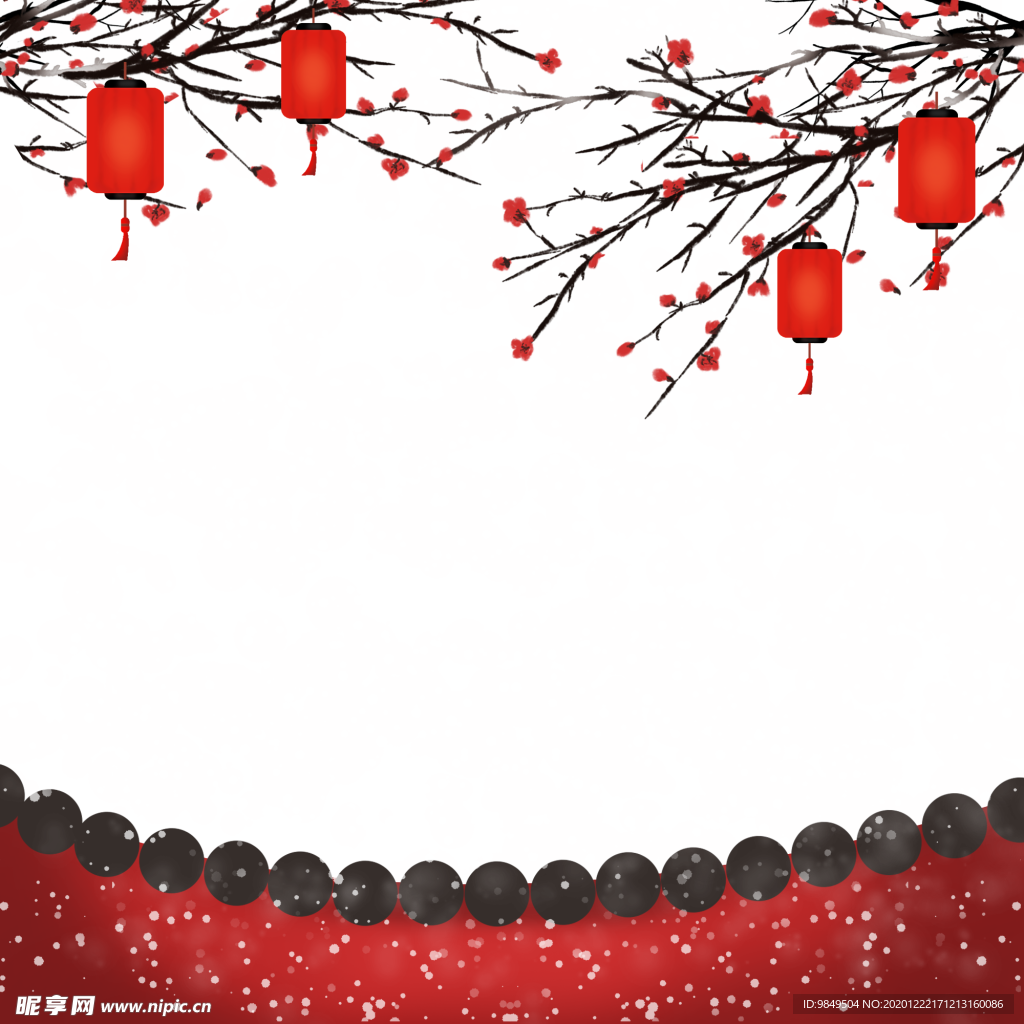 中国风灯笼梅花元素PNG