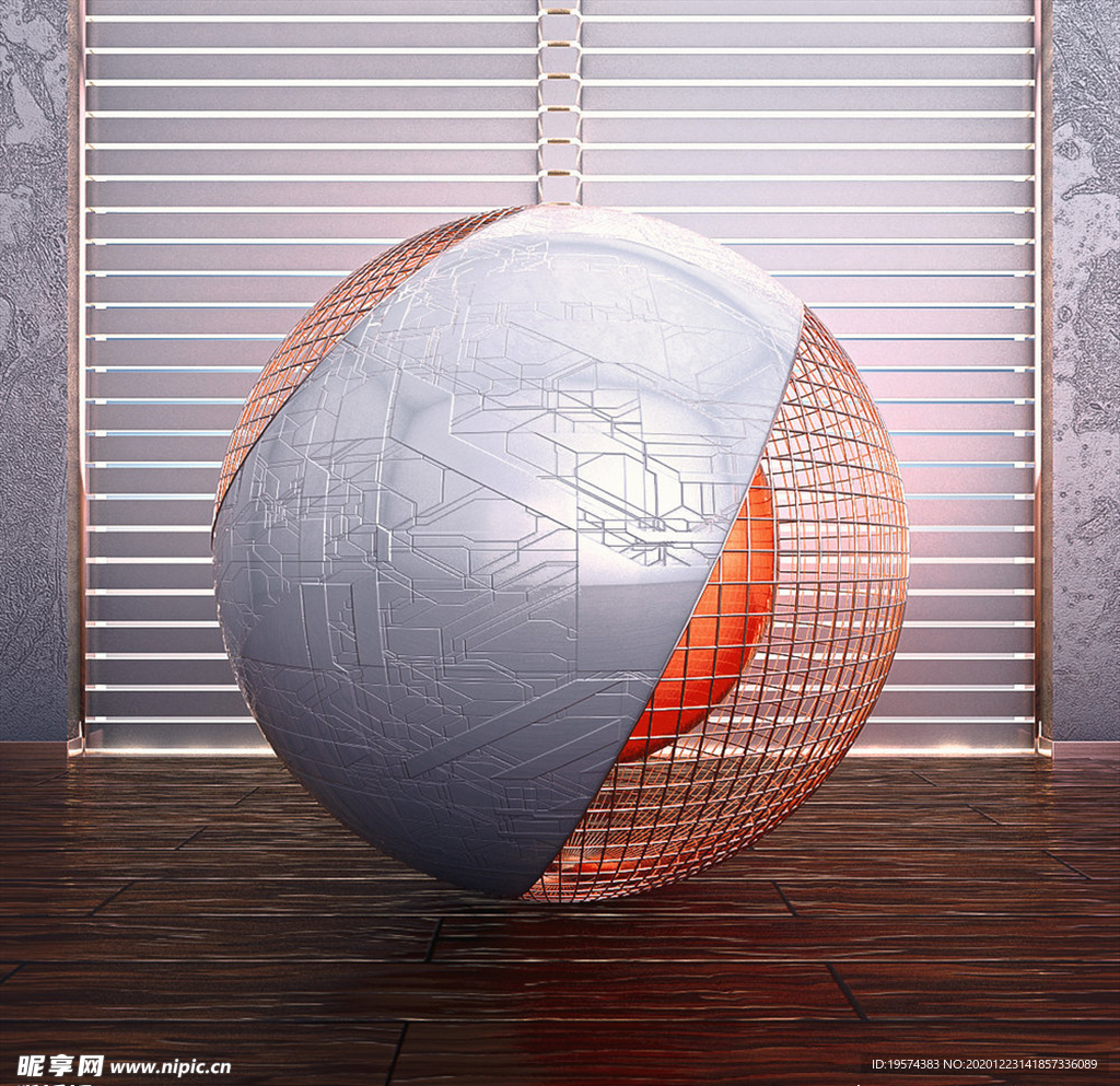 C4D 模型百叶窗室内球体房间