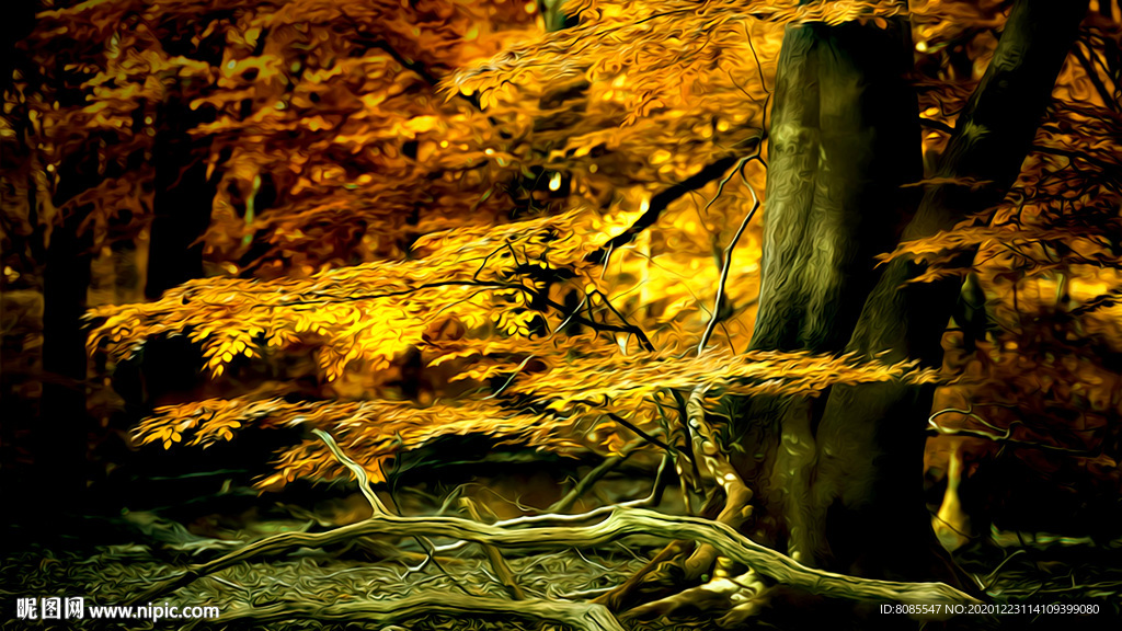 秋天树林风景画