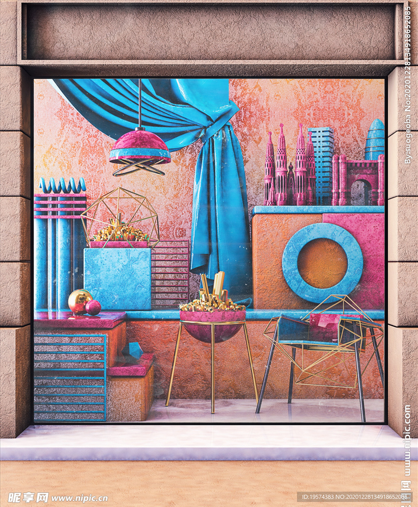 C4D 模型彩绘彩色石头大理石