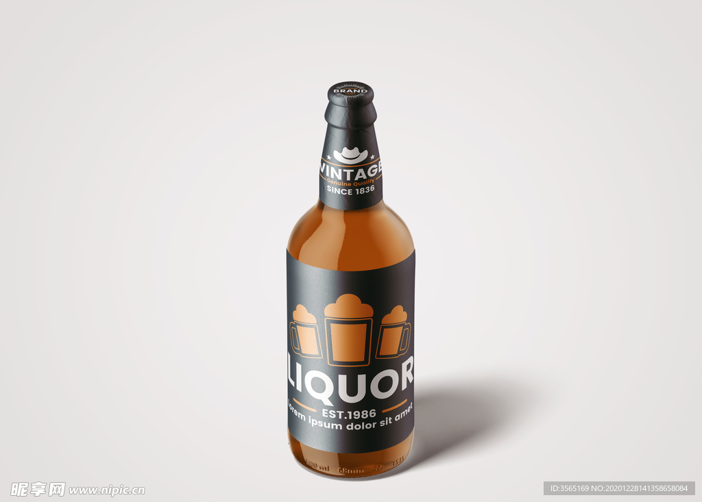 玻璃啤酒瓶样机PSD一键贴图