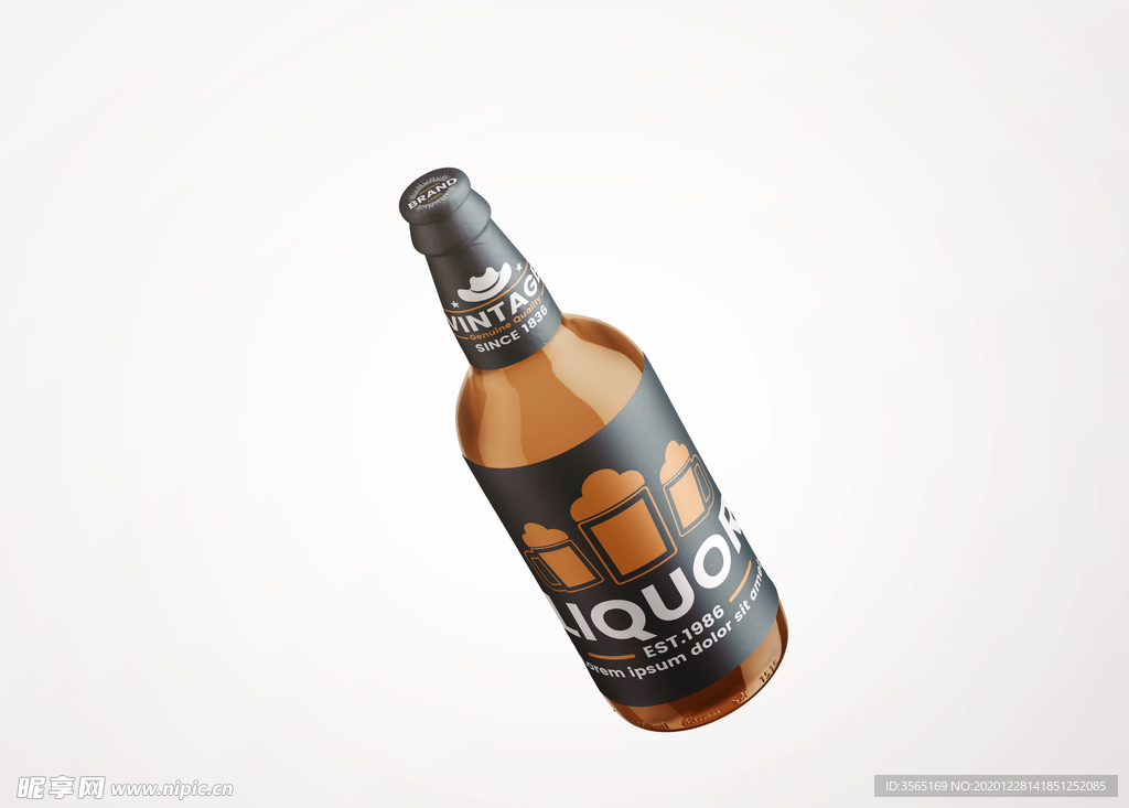 玻璃啤酒瓶样机PSD智能贴图