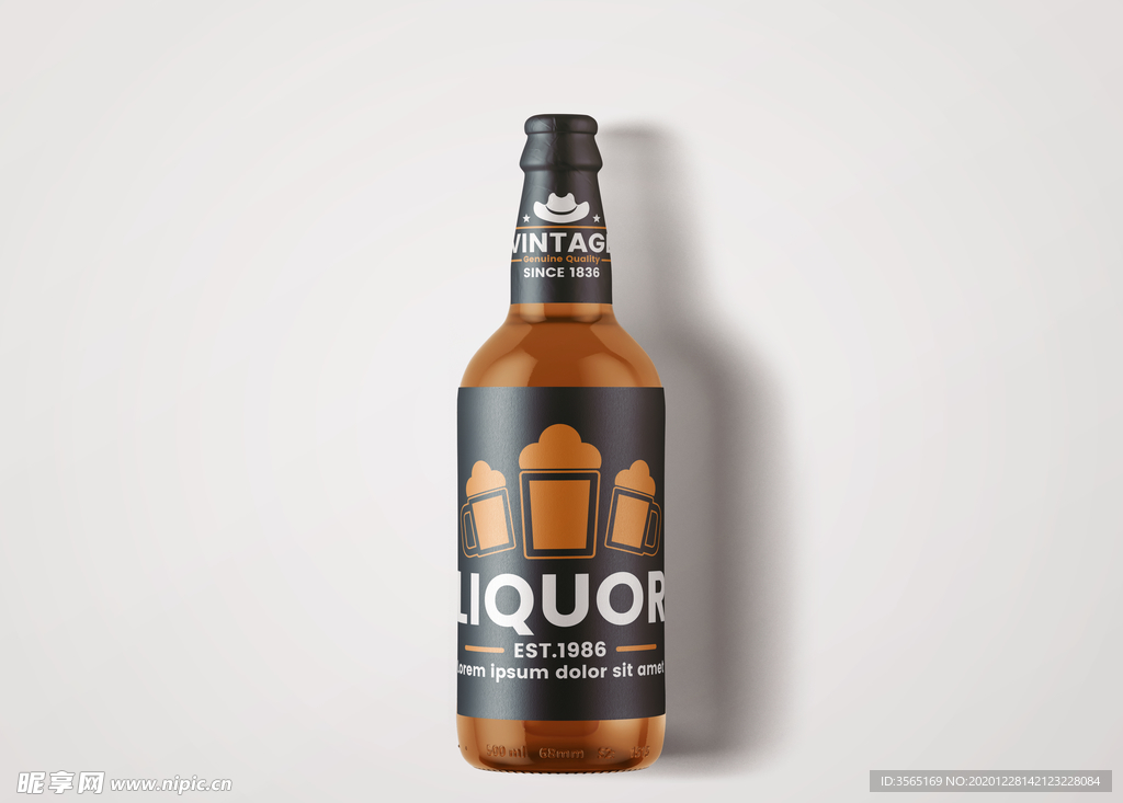 玻璃啤酒瓶样机PSD一键贴图