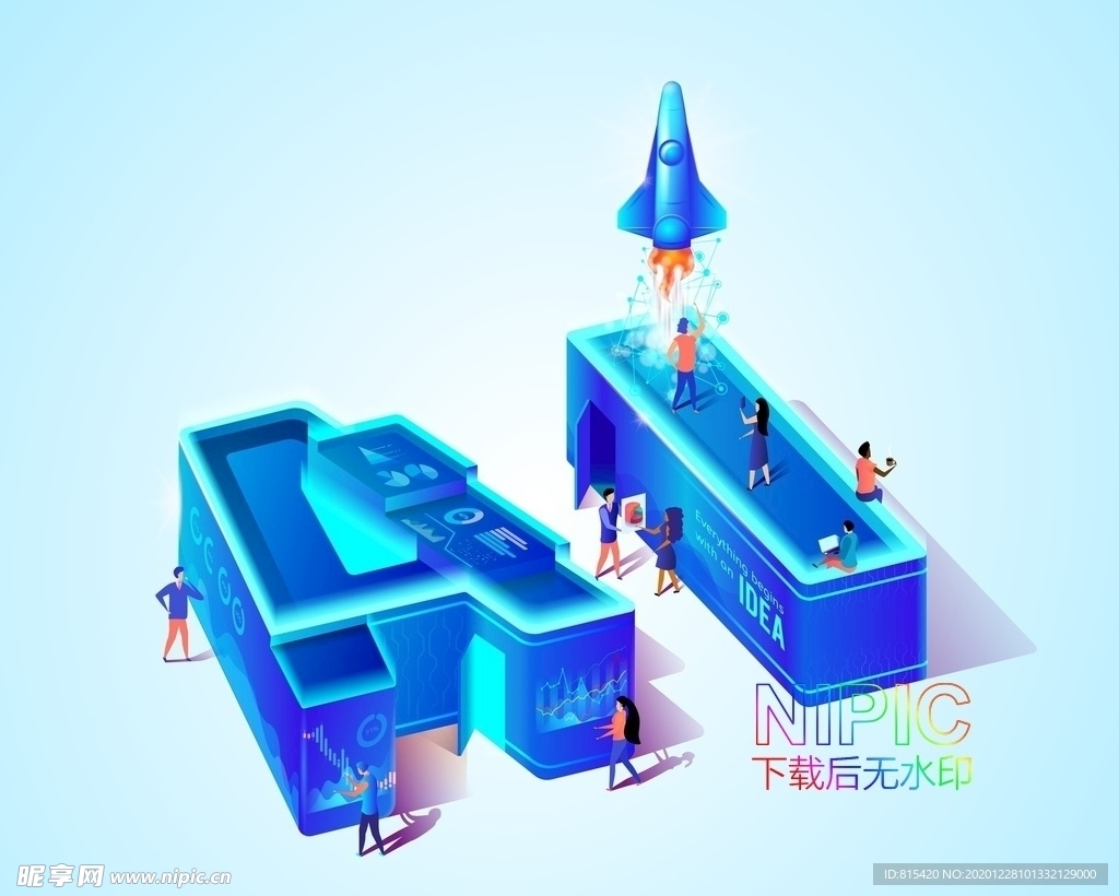 robot海报矢量数字等距