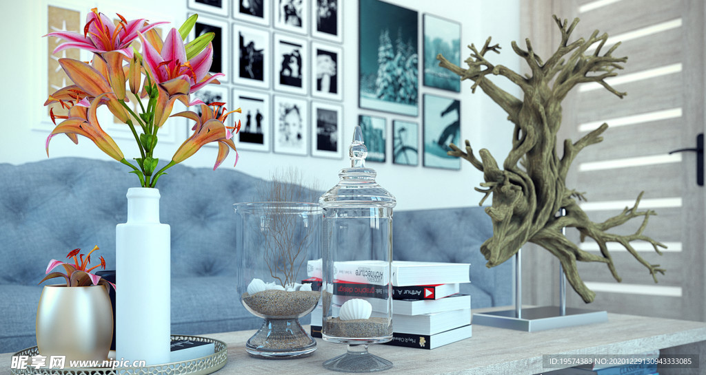 C4D 模型简约大客厅设计