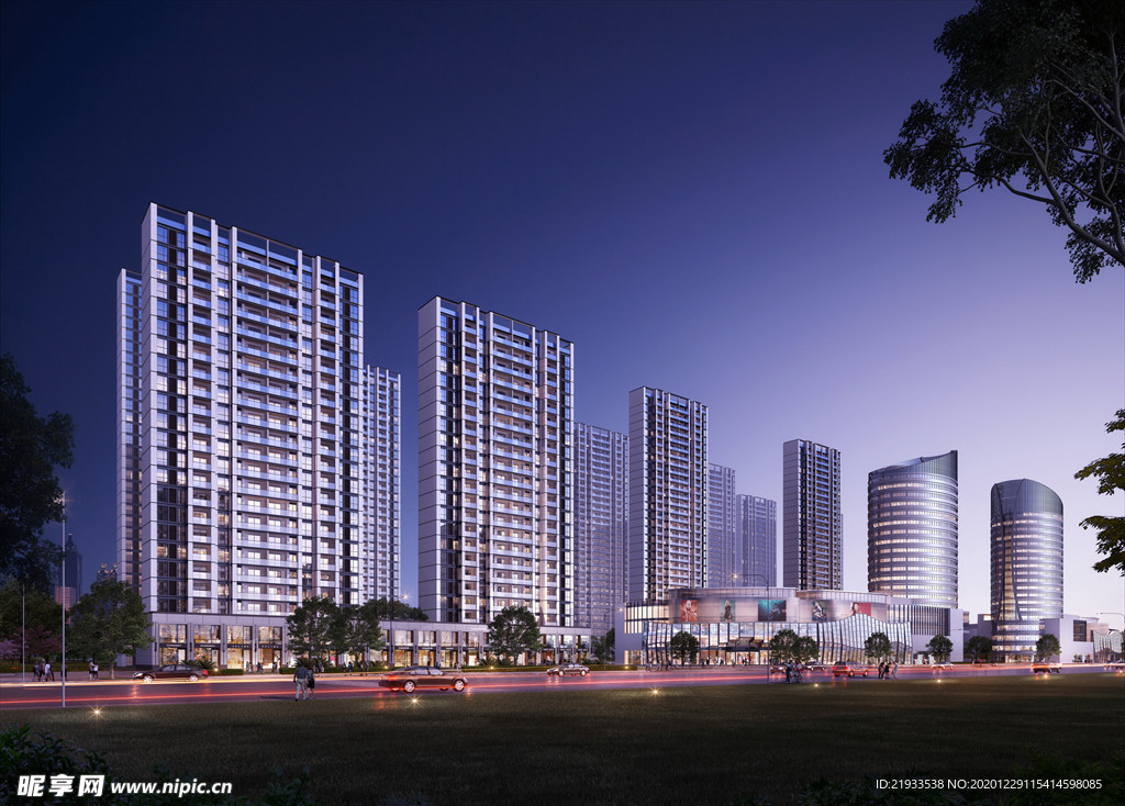 绿城别墅洋房夜景沿街