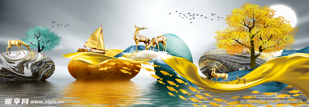 装饰画 鹿 晶瓷画